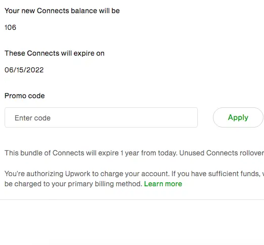 connects upwork code promo